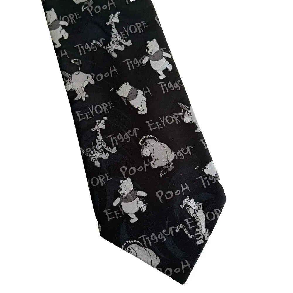 DISNEY WINNIE THE POOH NECK TIE TIGGER EEYORE BLACK GRAY 4x58